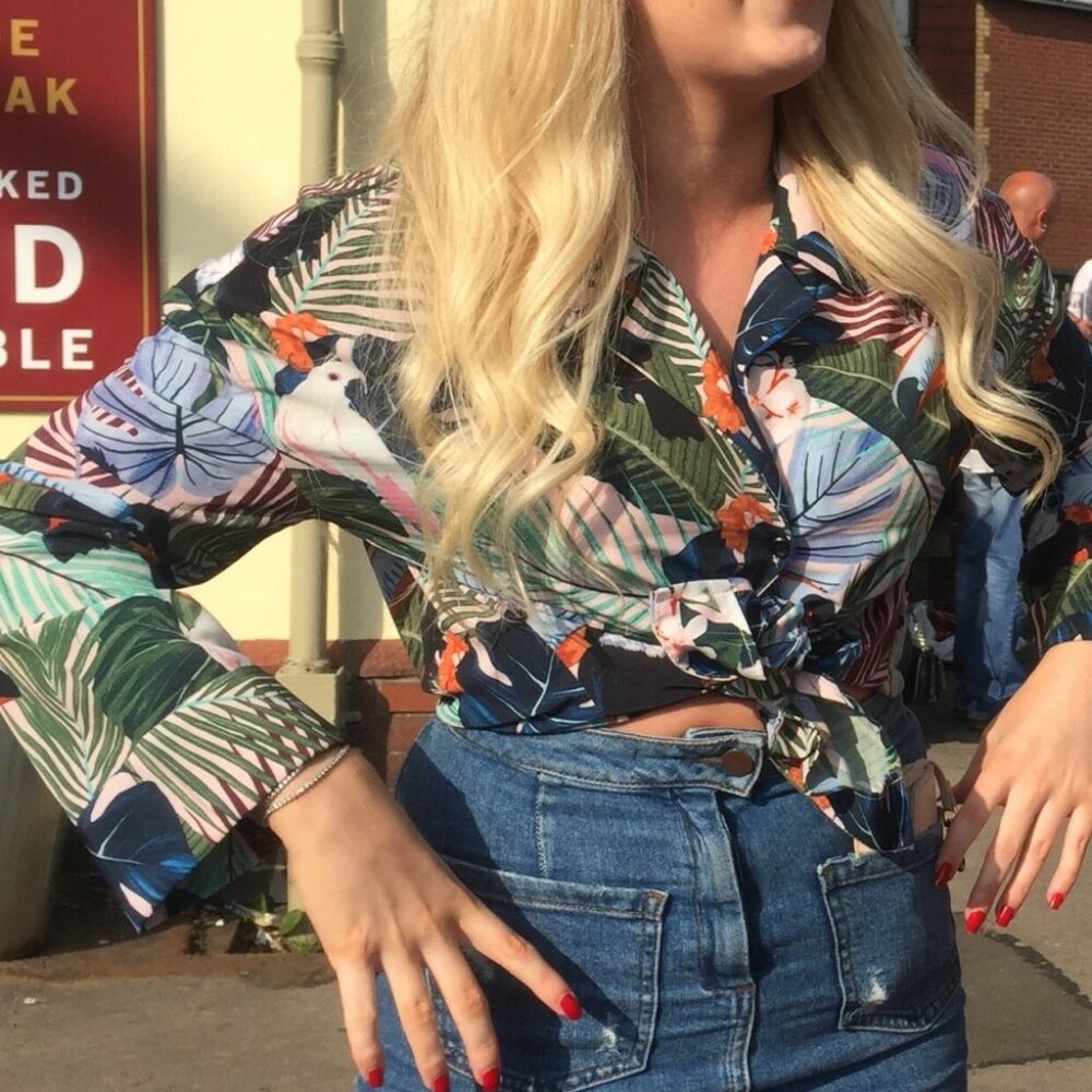 ZARA Tropical Birds Toucan Cockatoo Collared Shirt Blouse - Picture 12 of 16